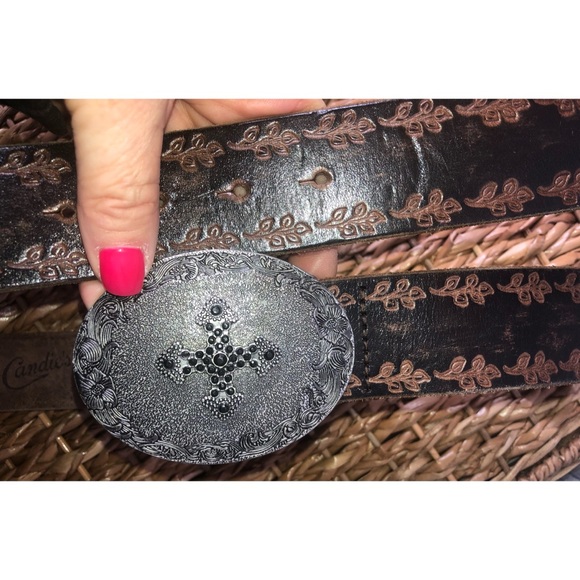 Candie's Accessories - CANDIE’S Leather Belt Metal Buckle Tooled Design